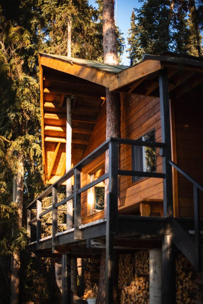 Eagle Cabin deck at Eagle's Nest Resort, Anahim Lake.