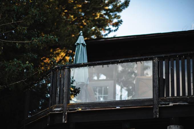 Deck railing at Eagle's Nest Resort, Anahim Lake.